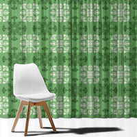 Green Hawaiian Quilt Window Curtain Hawaii Pineapple Monstera Palaka Motifs - Polynesian Pride