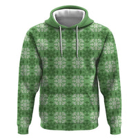 Green Hawaiian Quilt Zip Hoodie Hawaii Pineapple Monstera Palaka Motifs - Polynesian Pride
