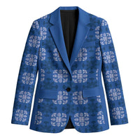 Royal Blue Hawaiian Quilt Blazer Hawaii Pineapple Monstera Palaka Motifs - Polynesian Pride