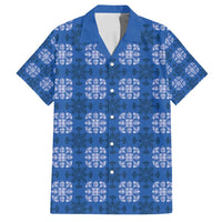 Royal Blue Hawaiian Quilt Family Matching Long Sleeve Bodycon Dress and Hawaiian Shirt Hawaii Pineapple Monstera Palaka Motifs - Polynesian Pride