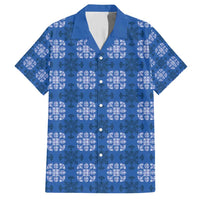 Royal Blue Hawaiian Quilt Family Matching Short Sleeve Bodycon Dress and Hawaiian Shirt Hawaii Pineapple Monstera Palaka Motifs - Polynesian Pride