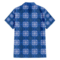 Royal Blue Hawaiian Quilt Family Matching Short Sleeve Bodycon Dress and Hawaiian Shirt Hawaii Pineapple Monstera Palaka Motifs - Polynesian Pride