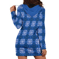 Royal Blue Hawaiian Quilt Hoodie Dress Hawaii Pineapple Monstera Palaka Motifs - Polynesian Pride