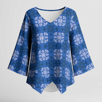 Royal Blue Hawaiian Quilt Kimono Sleeve Blouse Hawaii Pineapple Monstera Palaka Motifs - Polynesian Pride