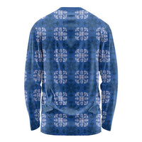 Royal Blue Hawaiian Quilt Long Sleeve Shirt Hawaii Pineapple Monstera Palaka Motifs - Polynesian Pride