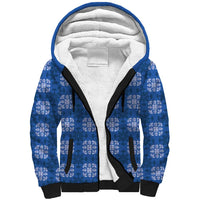 Royal Blue Hawaiian Quilt Sherpa Hoodie Hawaii Pineapple Monstera Palaka Motifs - Polynesian Pride
