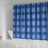 Royal Blue Hawaiian Quilt Shower Curtain Hawaii Pineapple Monstera Palaka Motifs - Polynesian Pride
