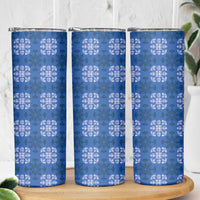 Royal Blue Hawaiian Quilt Skinny Tumbler Hawaii Pineapple Monstera Palaka Motifs - Polynesian Pride