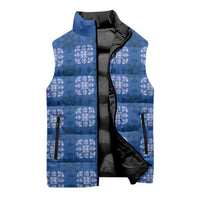 Royal Blue Hawaiian Quilt Sleeveless Puffer Jacket Hawaii Pineapple Monstera Palaka Motifs - Polynesian Pride