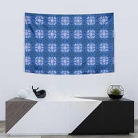 Royal Blue Hawaiian Quilt Tapestry Hawaii Pineapple Monstera Palaka Motifs - Polynesian Pride