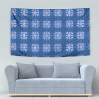 Royal Blue Hawaiian Quilt Tapestry Hawaii Pineapple Monstera Palaka Motifs - Polynesian Pride