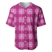 Pink Hawaiian Quilt Baseball Jersey Hawaii Pineapple Monstera Palaka Motifs - Polynesian Pride