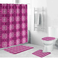 Pink Hawaiian Quilt Bathroom Set Hawaii Pineapple Monstera Palaka Motifs - Polynesian Pride