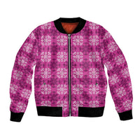 Pink Hawaiian Quilt Bomber Jacket Hawaii Pineapple Monstera Palaka Motifs - Polynesian Pride