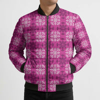 Pink Hawaiian Quilt Bomber Puffer Jacket Hawaii Pineapple Monstera Palaka Motifs - Polynesian Pride