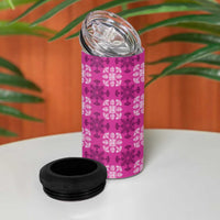 Pink Hawaiian Quilt 4 in 1 Can Cooler Tumbler Hawaii Pineapple Monstera Palaka Motifs - Polynesian Pride