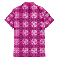Pink Hawaiian Quilt Family Matching Off Shoulder Short Dress and Hawaiian Shirt Hawaii Pineapple Monstera Palaka Motifs - Polynesian Pride