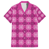 Pink Hawaiian Quilt Family Matching Short Sleeve Bodycon Dress and Hawaiian Shirt Hawaii Pineapple Monstera Palaka Motifs - Polynesian Pride