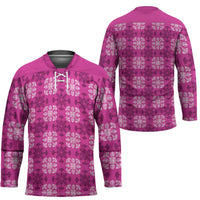 Pink Hawaiian Quilt Hockey Jersey Hawaii Pineapple Monstera Palaka Motifs LT14 - Polynesian Pride