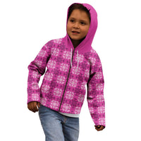 Pink Hawaiian Quilt Kid Hoodie Hawaii Pineapple Monstera Palaka Motifs - Polynesian Pride