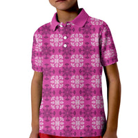 Pink Hawaiian Quilt Kid Polo Shirt Hawaii Pineapple Monstera Palaka Motifs - Polynesian Pride