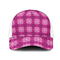 Pink Hawaiian Quilt Mesh Trucker Cap Hawaii Pineapple Monstera Palaka Motifs LT14 One Size White Pink - Polynesian Pride