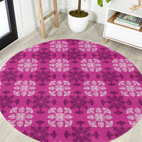 Pink Hawaiian Quilt Round Carpet Hawaii Pineapple Monstera Palaka Motifs LT14 Pink - Polynesian Pride