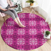 Pink Hawaiian Quilt Round Carpet Hawaii Pineapple Monstera Palaka Motifs LT14 - Polynesian Pride