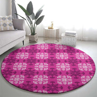 Pink Hawaiian Quilt Round Carpet Hawaii Pineapple Monstera Palaka Motifs LT14 - Polynesian Pride
