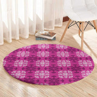 Pink Hawaiian Quilt Round Carpet Hawaii Pineapple Monstera Palaka Motifs LT14 - Polynesian Pride