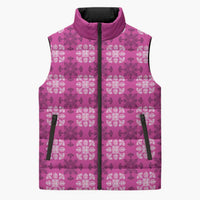 Pink Hawaiian Quilt Sleeveless Puffer Jacket Hawaii Pineapple Monstera Palaka Motifs - Polynesian Pride