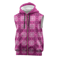 Pink Hawaiian Quilt Sleeveless Zip Hoodie Hawaii Pineapple Monstera Palaka Motifs - Polynesian Pride