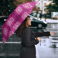 Pink Hawaiian Quilt Umbrella Hawaii Pineapple Monstera Palaka Motifs - Polynesian Pride