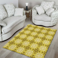 Yellow Hawaiian Quilt Area Rug Hawaii Pineapple Monstera Palaka Motifs - Polynesian Pride