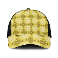 Yellow Hawaiian Quilt Baseball Net Cap Hawaii Pineapple Monstera Palaka Motifs - Polynesian Pride