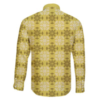 Yellow Hawaiian Quilt Family Matching Off The Shoulder Long Sleeve Dress and Hawaiian Shirt Hawaii Pineapple Monstera Palaka Motifs - Polynesian Pride