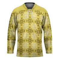 Yellow Hawaiian Quilt Hockey Jersey Hawaii Pineapple Monstera Palaka Motifs LT14 Unisex Yellow - Polynesian Pride