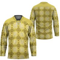 Yellow Hawaiian Quilt Hockey Jersey Hawaii Pineapple Monstera Palaka Motifs LT14 - Polynesian Pride