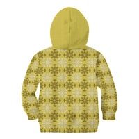 Yellow Hawaiian Quilt Kid Hoodie Hawaii Pineapple Monstera Palaka Motifs - Polynesian Pride