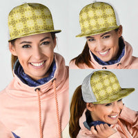 Yellow Hawaiian Quilt Mesh Trucker Cap Hawaii Pineapple Monstera Palaka Motifs LT14 - Polynesian Pride