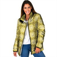 Yellow Hawaiian Quilt Padded Jacket Hawaii Pineapple Monstera Palaka Motifs - Polynesian Pride