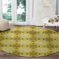 Yellow Hawaiian Quilt Round Carpet Hawaii Pineapple Monstera Palaka Motifs - Polynesian Pride
