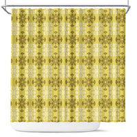 Yellow Hawaiian Quilt Shower Curtain Hawaii Pineapple Monstera Palaka Motifs - Polynesian Pride