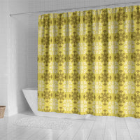 Yellow Hawaiian Quilt Shower Curtain Hawaii Pineapple Monstera Palaka Motifs - Polynesian Pride