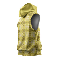 Yellow Hawaiian Quilt Sleeveless Hoodie Hawaii Pineapple Monstera Palaka Motifs - Polynesian Pride