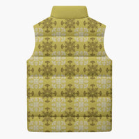 Yellow Hawaiian Quilt Sleeveless Puffer Jacket Hawaii Pineapple Monstera Palaka Motifs - Polynesian Pride