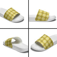Yellow Hawaiian Quilt Slide Sandals Hawaii Pineapple Monstera Palaka Motifs - Polynesian Pride