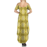 Yellow Hawaiian Quilt Summer Maxi Dress Hawaii Pineapple Monstera Palaka Motifs - Polynesian Pride