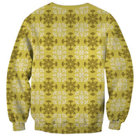 Yellow Hawaiian Quilt Sweatshirt Hawaii Pineapple Monstera Palaka Motifs - Polynesian Pride