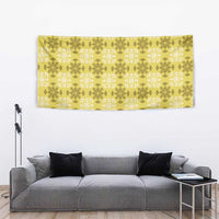 Yellow Hawaiian Quilt Tapestry Hawaii Pineapple Monstera Palaka Motifs - Polynesian Pride